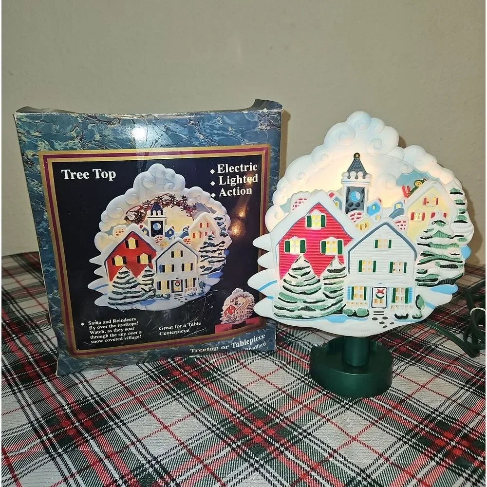 Bradford Lighted Rotating Action Santa & Reindeer Treetop/Tablepiece Decor